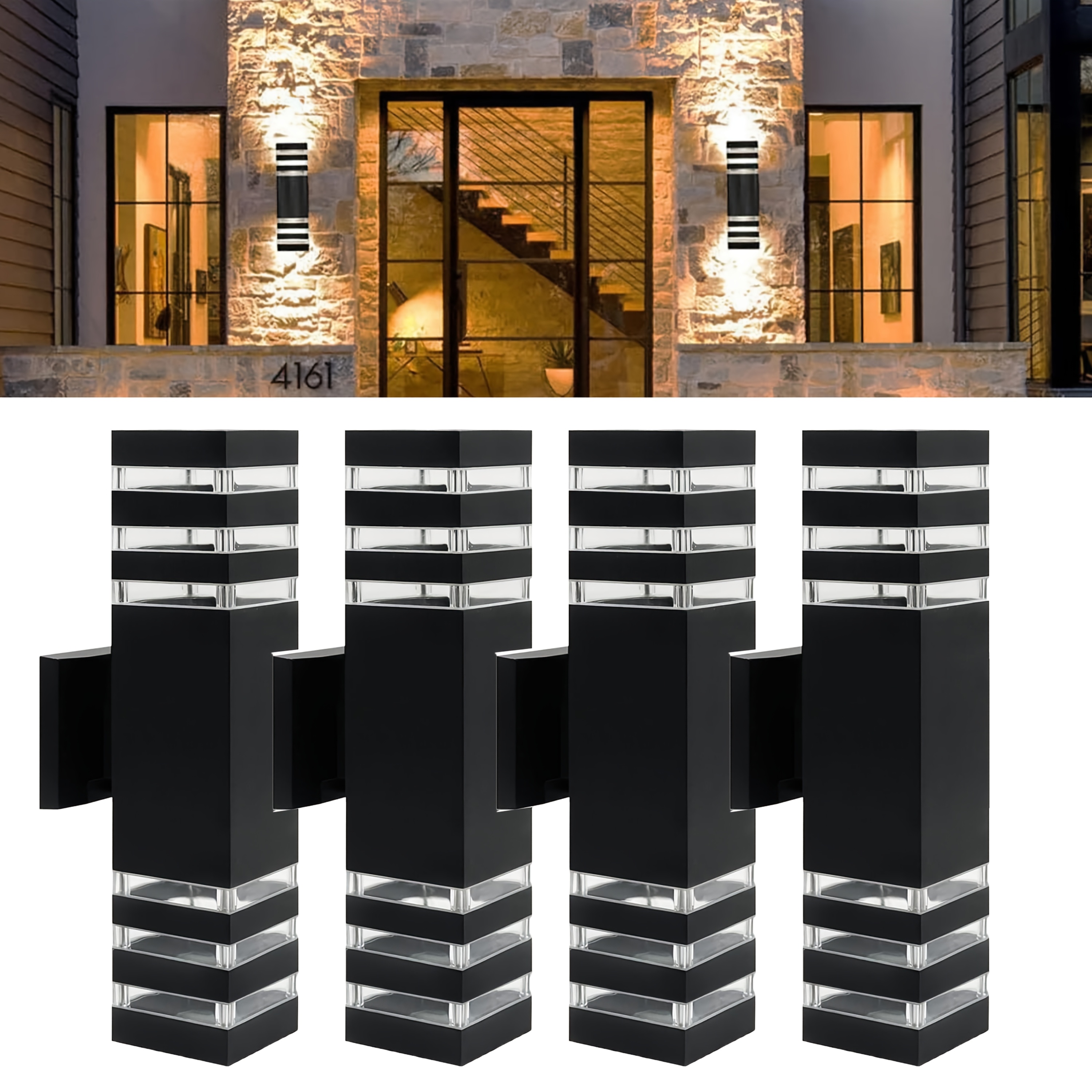 TEMU Set Of 4 Led Square Wall Lights For Outdoor Use, Featuring A Sleek Suitable For . Ideal For Residential Areas Such As , Garages, Parks,
