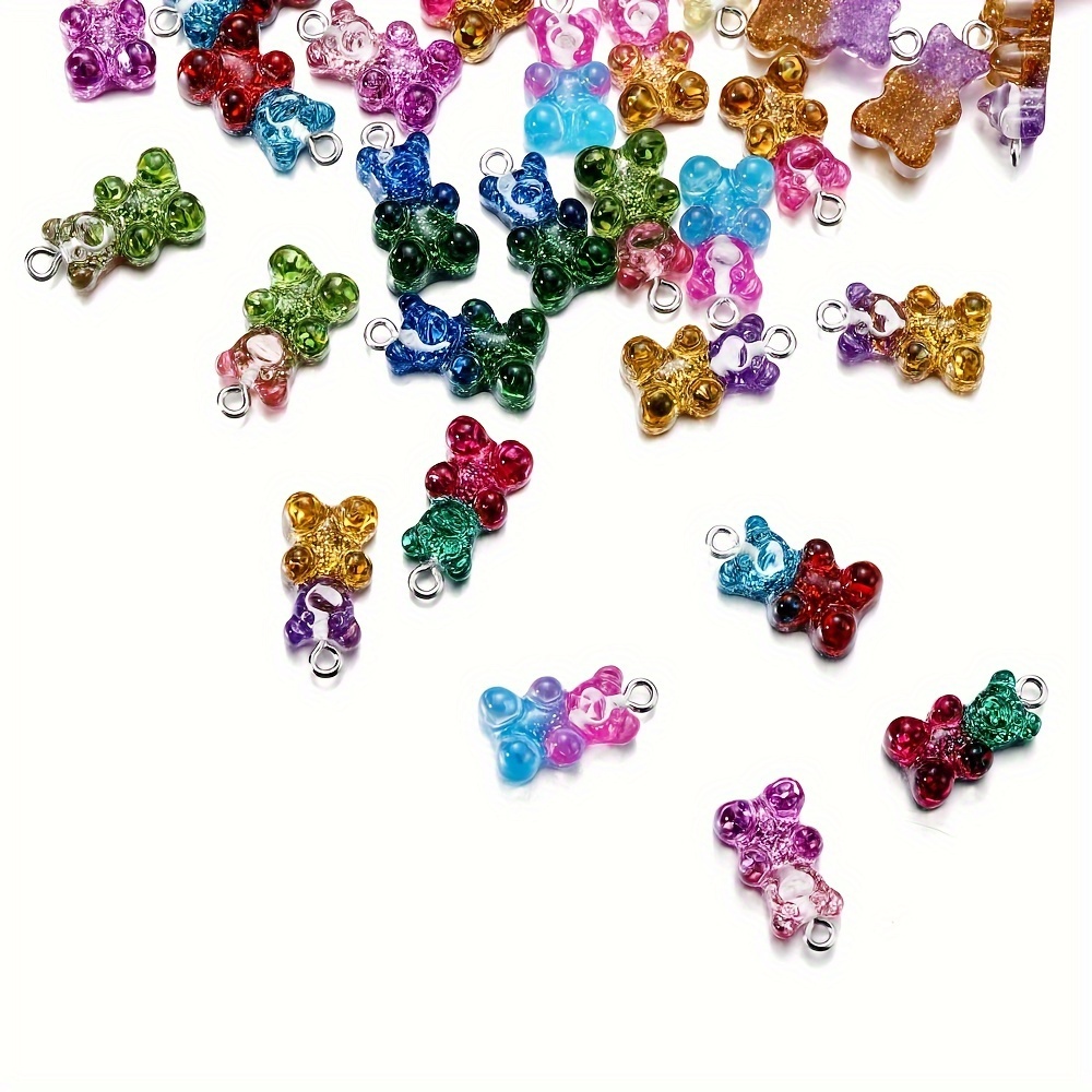 

10pcs/bag Colorful Resin Teddy Bear Pendant With Eye Bolts Diy Bracelet Earrings Necklace For Jewelry Making Accessories