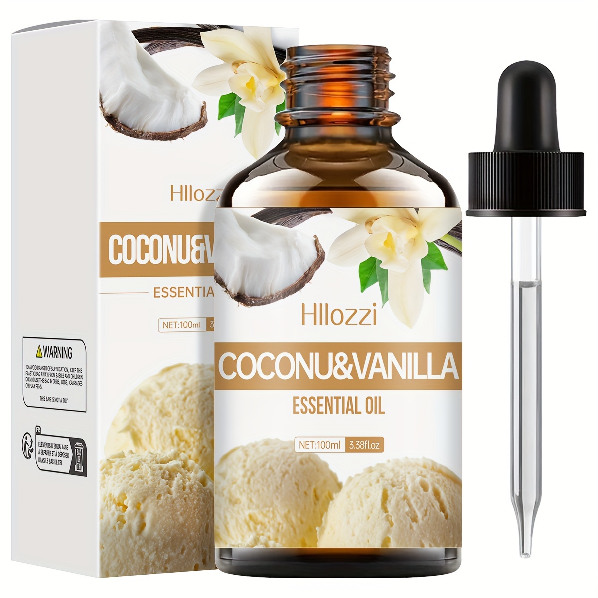 Huile Essentielle de Noix de Coco et Vanille, Adaptée pour le Massage du Visage et du Corps, Diffuseur de Douche, Voiture, Fabrication de Bougies DIY et Savonnerie, Parfum Durable, Hydratant sans Alcool
