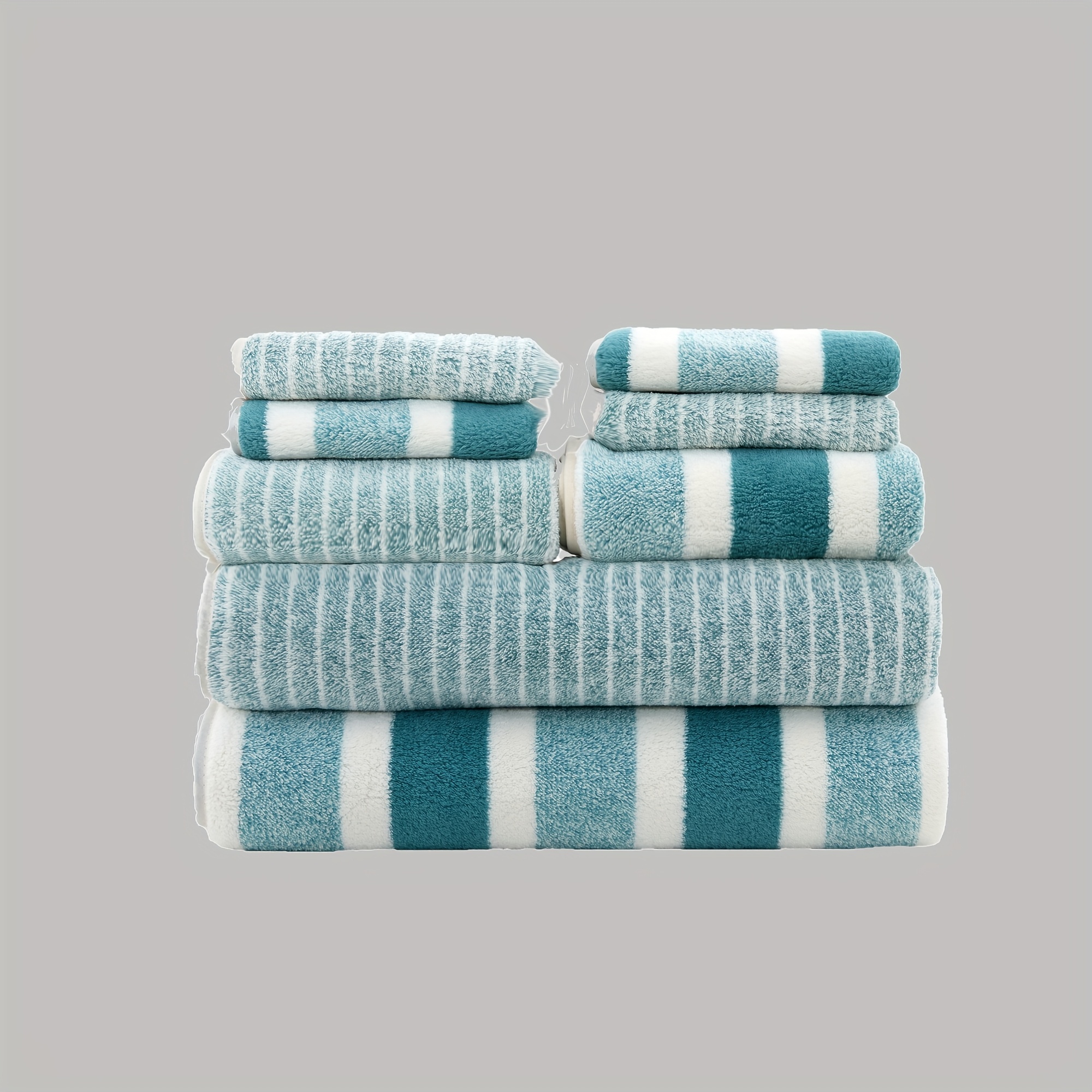 TEMU Ensemble de 8 serviettes de bain en molleton de : 2 70 * 140 cm/27,5 * 55,1, 2 35 * 75 cm/13,7 * 29,5, 4 30 * 30 cm/11,8 * 11,8 pouces, avec