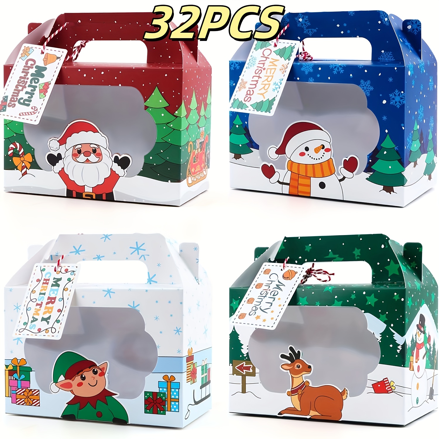 TEMU 16/32/48pcs Christmas 3d Winter Gift Box, Cartoon-style Santa Claus Gift Box, Christmas Snowman Window Opening Gift Box, Christmas Biscuit Box,