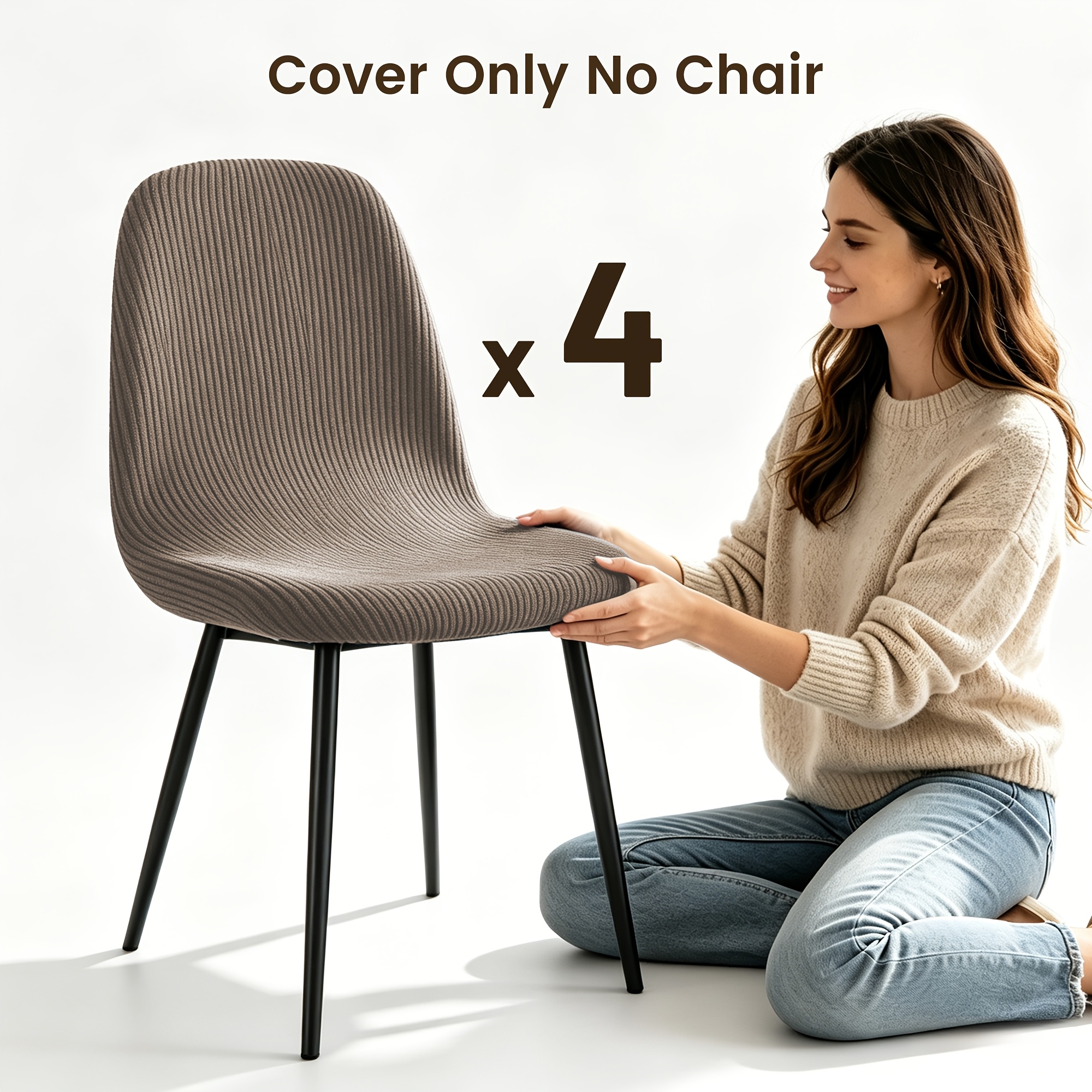 TEMU 4/6pcs Stretch Chair Covers, Striped Floral Dining Chair Protectors, Elastic Thickened Washable Fabric, Home Kitchen Dining Chair Decoration,