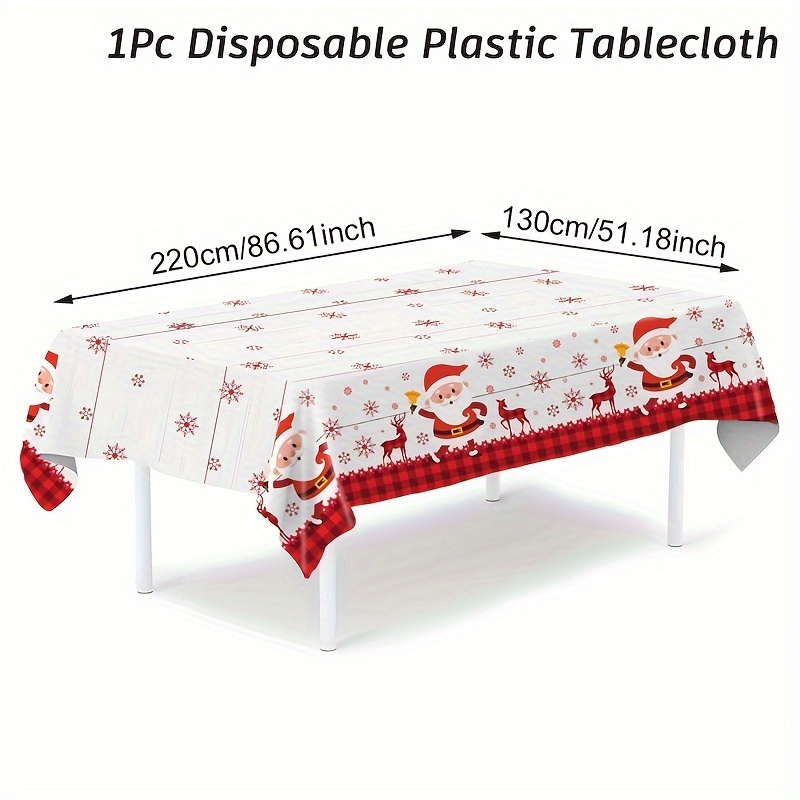 Tovaglia Natalizia Rossa 2 Pezzi - 130x220 Cm, In Plastica Impermeabile Con Stampa Pupazzo Di Neve, Per Tavola Feste
