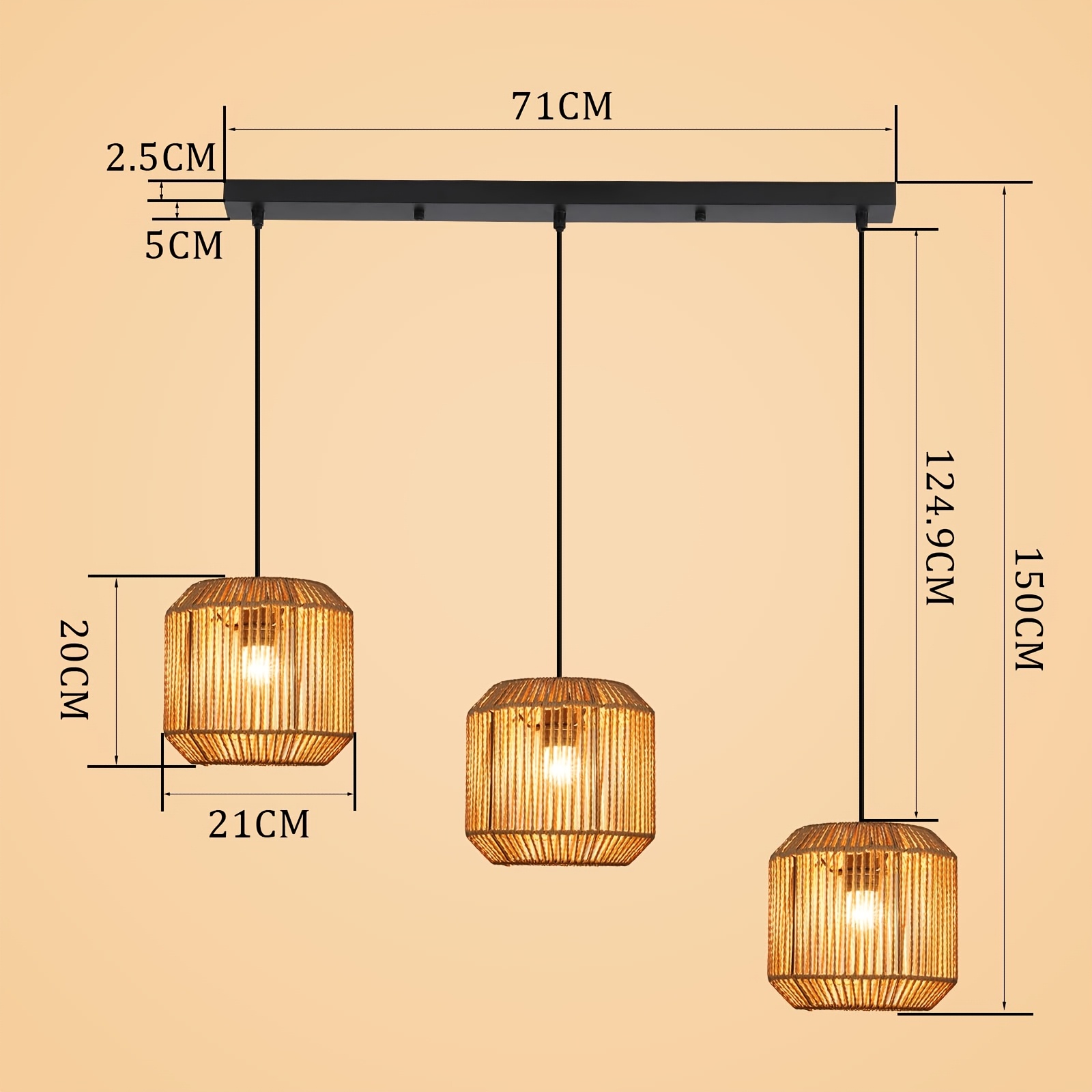 Boho Pendant Light Rattan Lamp Hanging Height Adjustable Pendant Light Dining Bulbs Dining Table Lamp Retro Design With E27 Socket For Bedroom Living Room/ Bulb Not Included