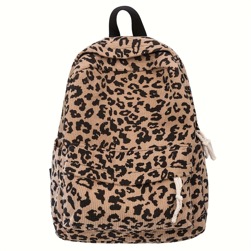 E-shop Modischer Rucksack mit Leopardenmuster aus Cord – Laptop-Tasche mit großem Fassungsvermögen, verstellbaren Trägern, mehreren Fächern und
