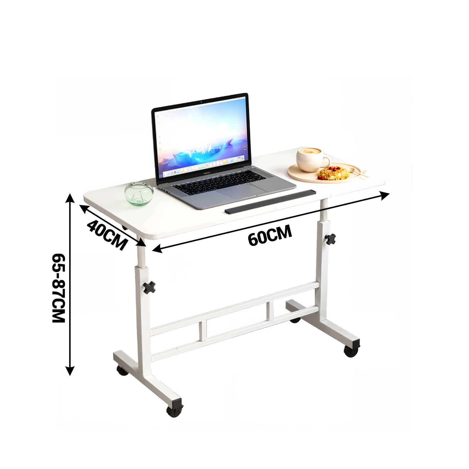 Height-adjustable Mobile Computer Desk With Lockable Wheels, 180° Tabletop Rolling Overbed Laptop Desk, Portable Standing Workstation For Home Office, Bedroom & Sofa Side