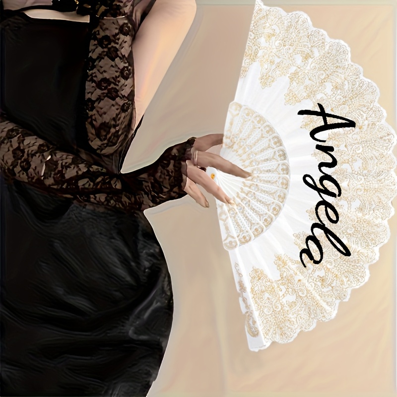 E-shop 1 Stück Personalisierter Bohemian Faltfächer - Individueller Name, 6 Farboptionen, Elegantes Spitzen-Design für Hochzeiten,