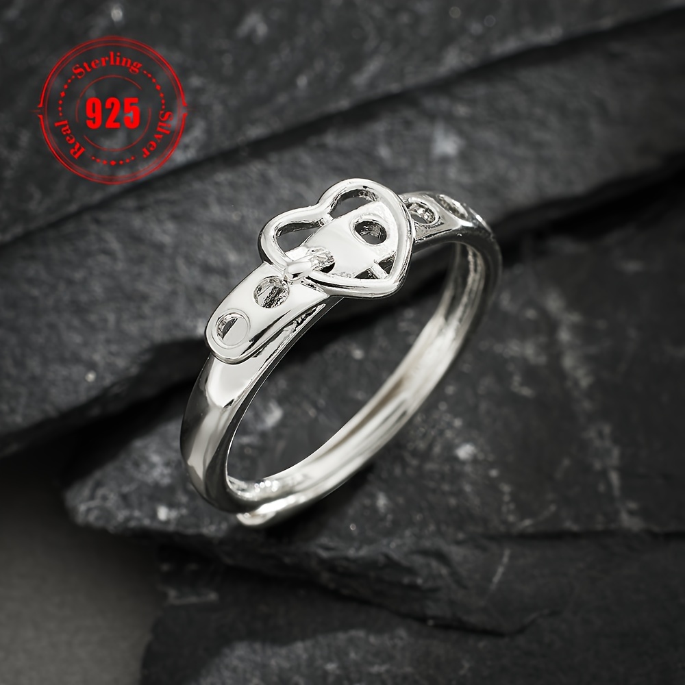 

925 Sterling Silver Ring Retro Heart Belt Design Suitable For Men And Women Match Daily Outfits Party Decor High Quality Adjustable Ring