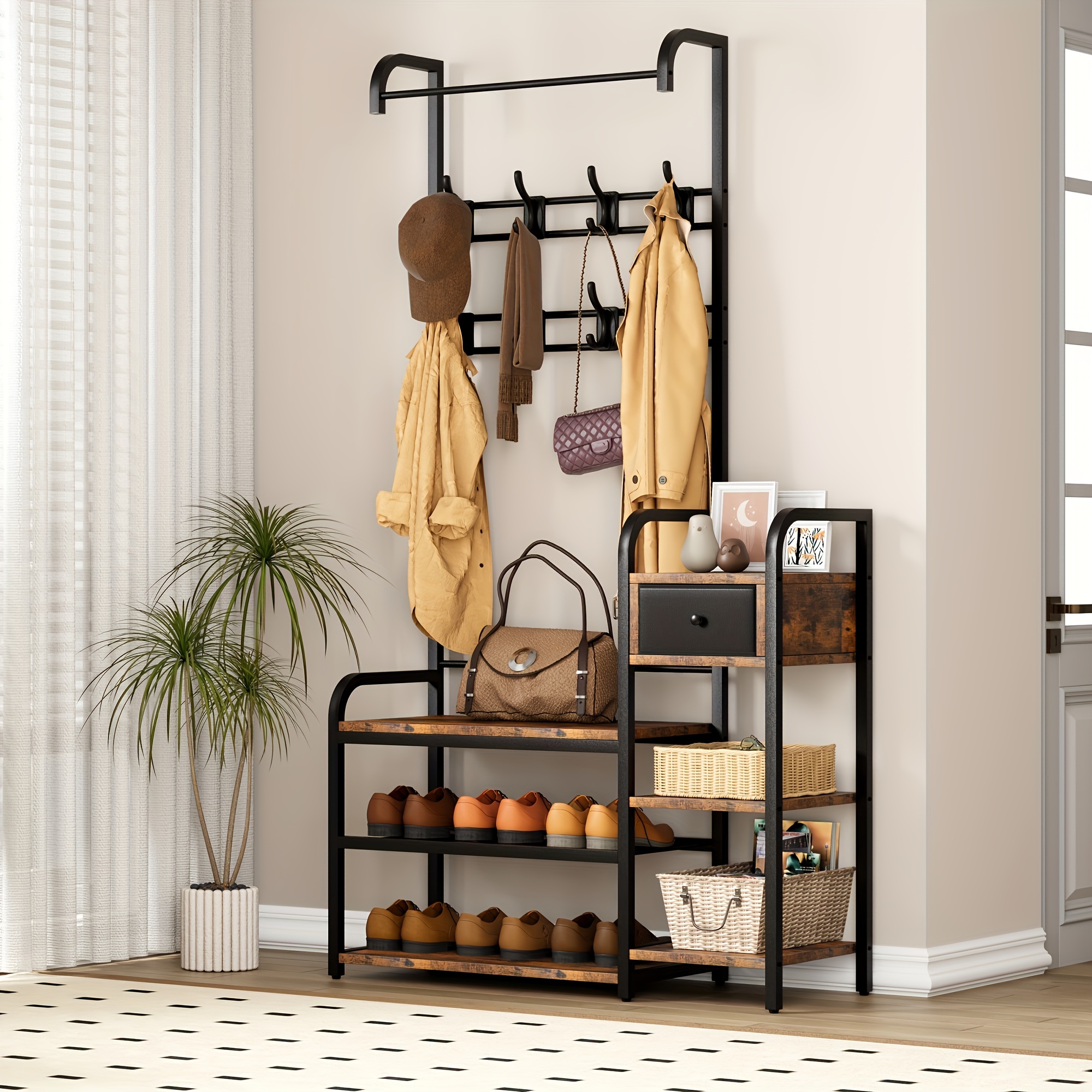 hall tree storage bench entryway coat rack shoe bench Temu