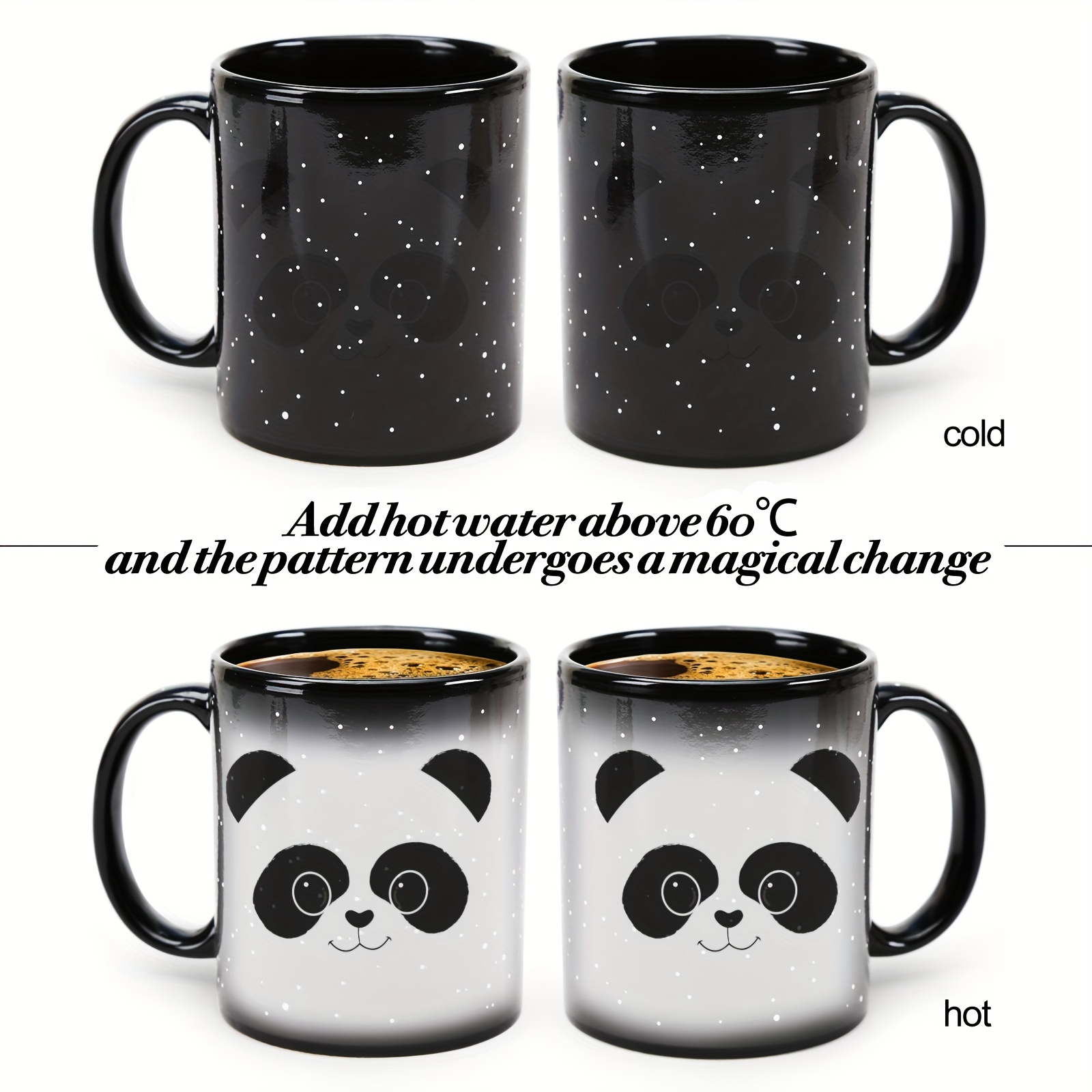 Panda Starry Cup, Cute Panda Heat-sensitive Mug, Panda Portrait Mug, Chubby Cup, Panda Lover Gift 11oz