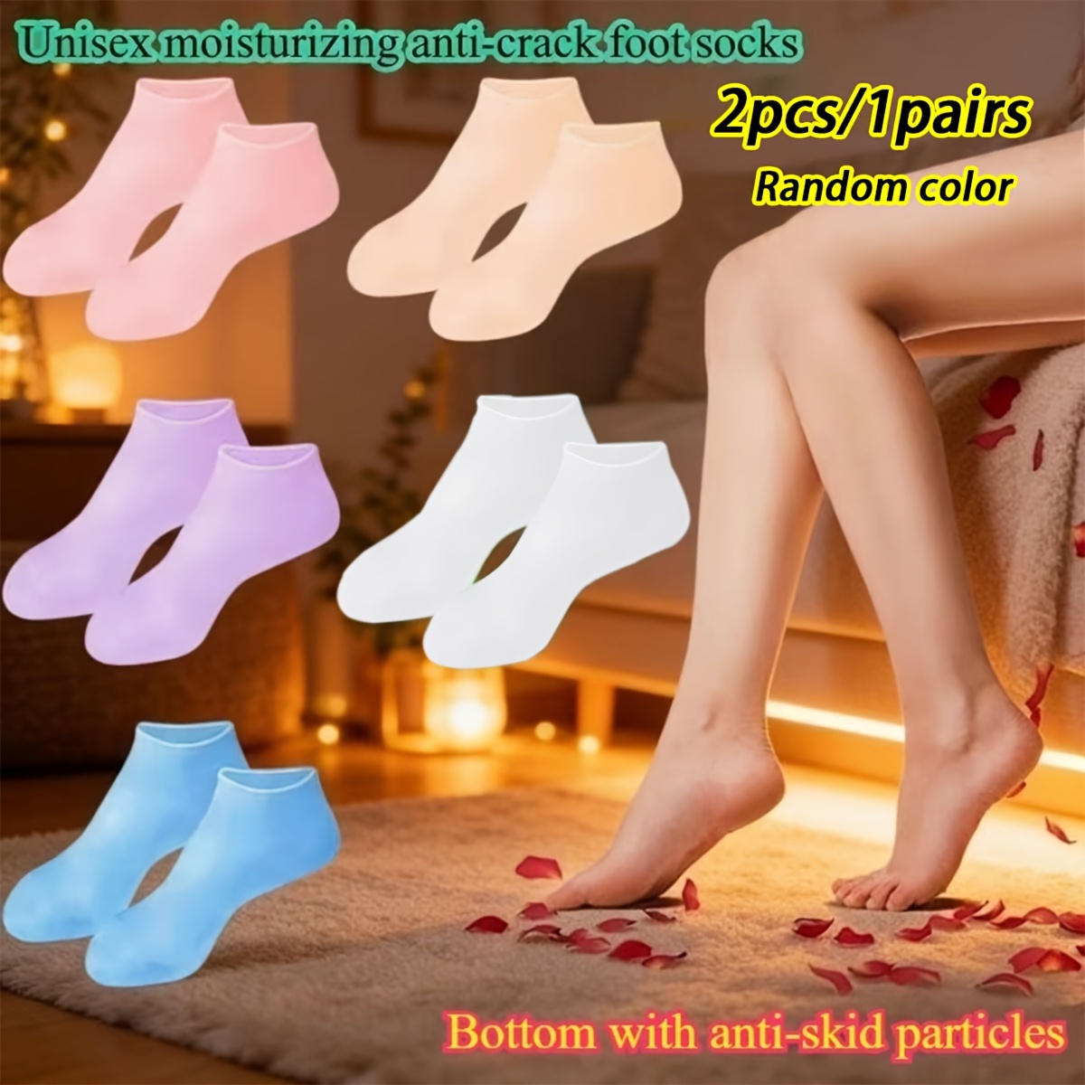 2pcs/1Pairs Random Color Silicone Moisturizing Socks, Unisex Anti-Crack Foot Care Socks, Soft, Non-Slip Bottom, Reusable, Moisturizing, Comfortable And Durable, Unisex, Foot Care Essential