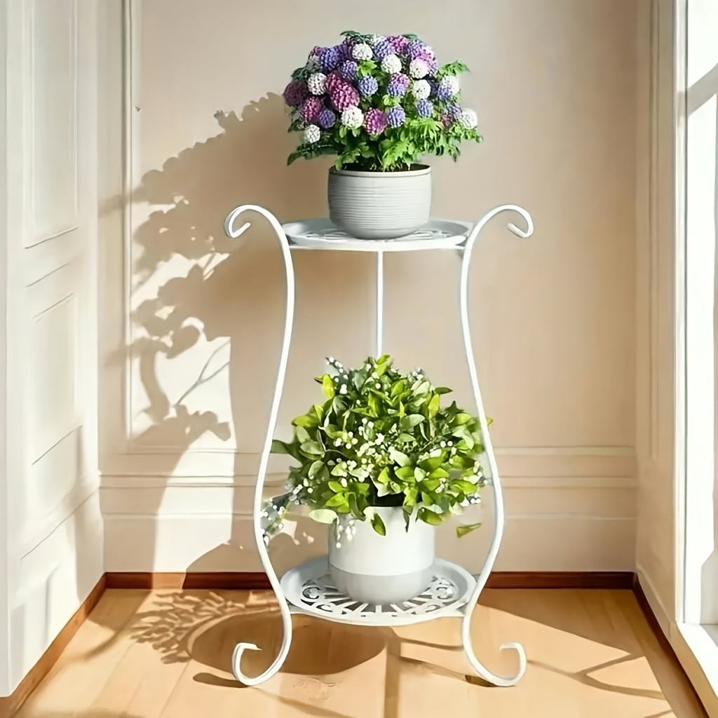 TEMU 1 Elegante Soporte de Metal de Dos Niveles para Plantas, un Versátil Portamacetas de Interior, Adecuado para Estantes de Exhibición de Jardín y