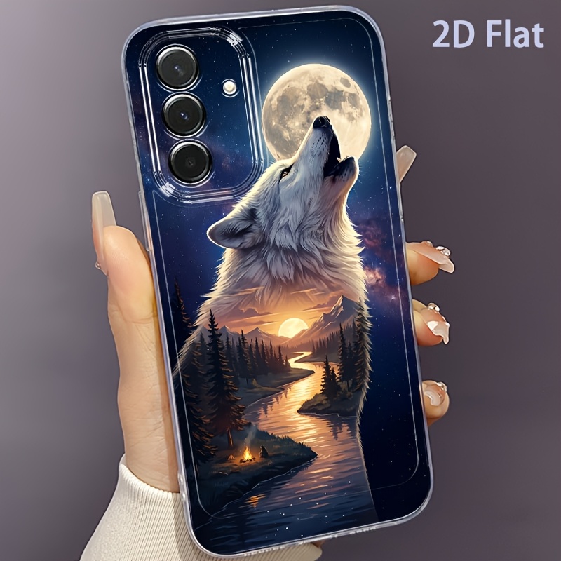 TEMU Phone Case: 2d Flat Pattern Night Wolf And Stream Phone Case, Suitable For Galaxy A03s A04 A05s A06 A07 A13 A14 A15 A16 5g A17 A22 A23 A24 A25