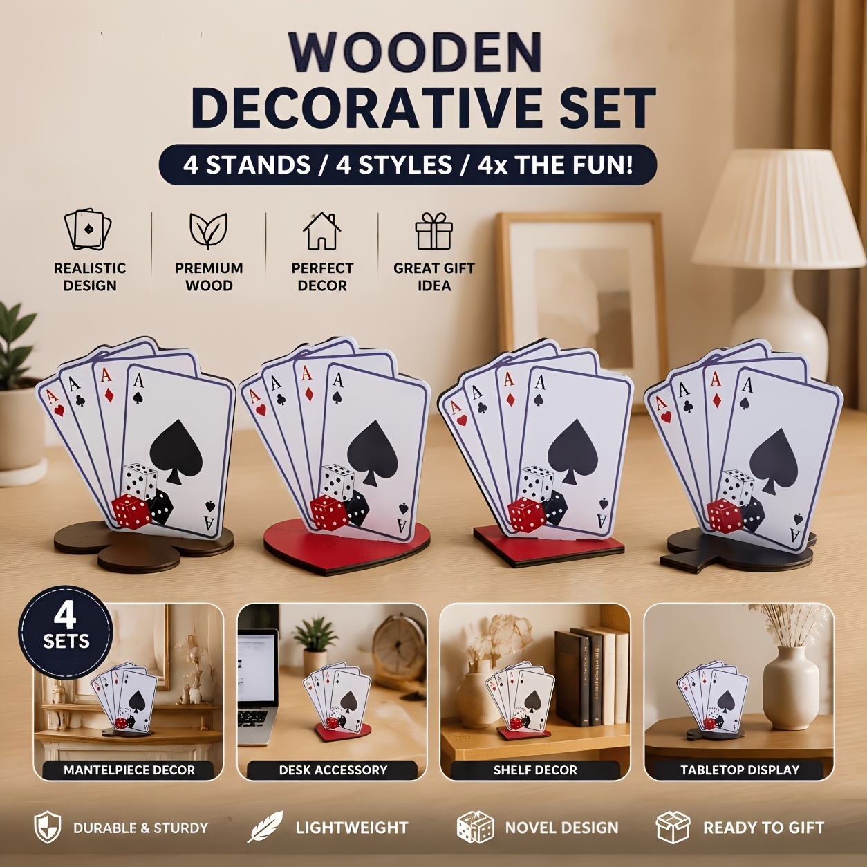 TEMU 4 ensembles d'ornements de bureau en bois , accessoires de décoration de scène de fête, décoration de table tendance , kits de décoration de