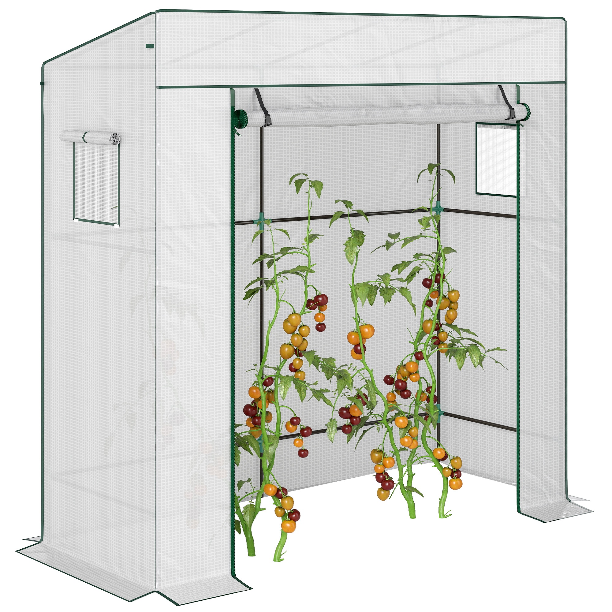 TEMU Walk- House For Garden - Large Roll-up Door & 2 Mesh Windows, Panels For & Ventilation, Durable Outdoor Greenhouse With White Frame, Ideal For
