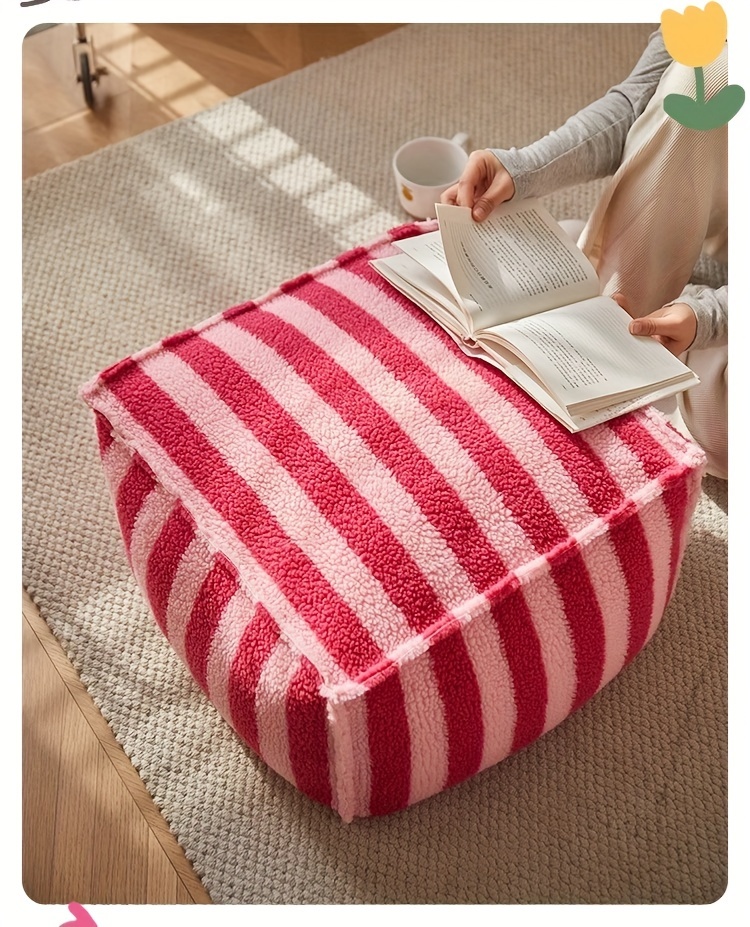 1  foam stool cushion knitted non wooden electricity free for living room floor shoe changing tatami red black striped design decorative seating striped pattern soft seating details 7