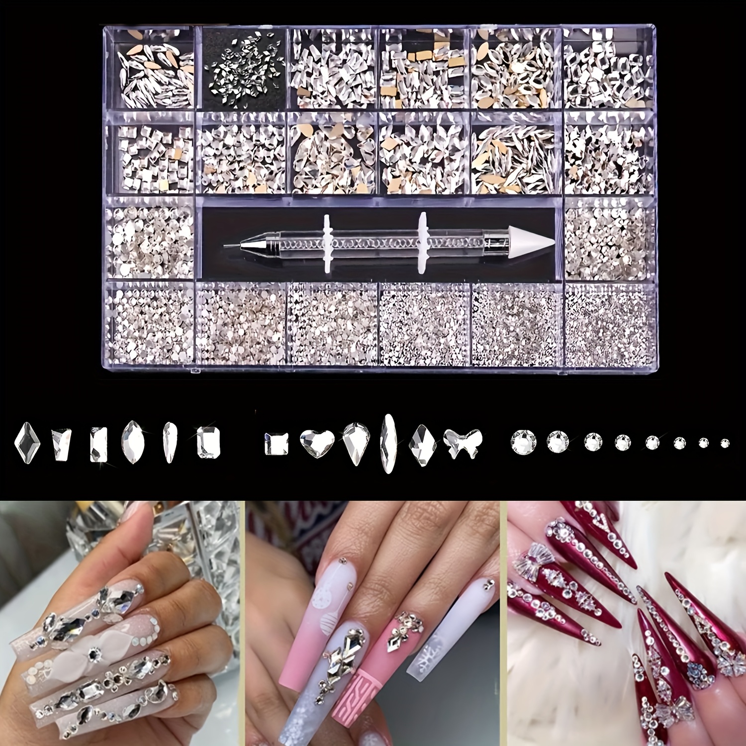 

Art Multi-shape Rhinestones With Pen, 3d Glass Flat Rhinestones, Diy Nail Rhinestones Nail Jewelry Set, Apply To Nail Crafts Diy, Masquerade, Clothes, Shoes, Bags, Phone Cases, Hair Clips Decoration.