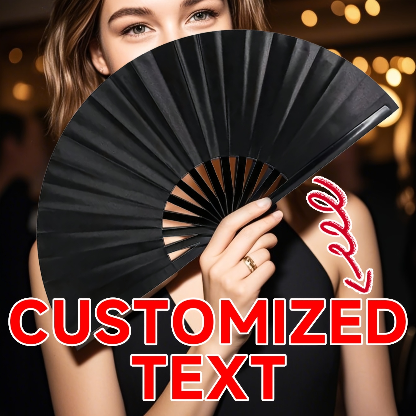 TEMU A Customizable Large Folding Fan Made Of Bamboo, Featuring High-quality Fabric, Perfect For Festivals, Used For Cooling And Decoration, Suitable