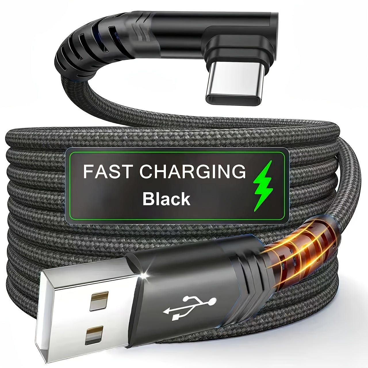 Image of Type C Charger Fast Charging, Right Angle Usb To Usb C Cable Braided Usb C Charger For , For Huawei, For Oppo, For Oneplus And More Smartphone