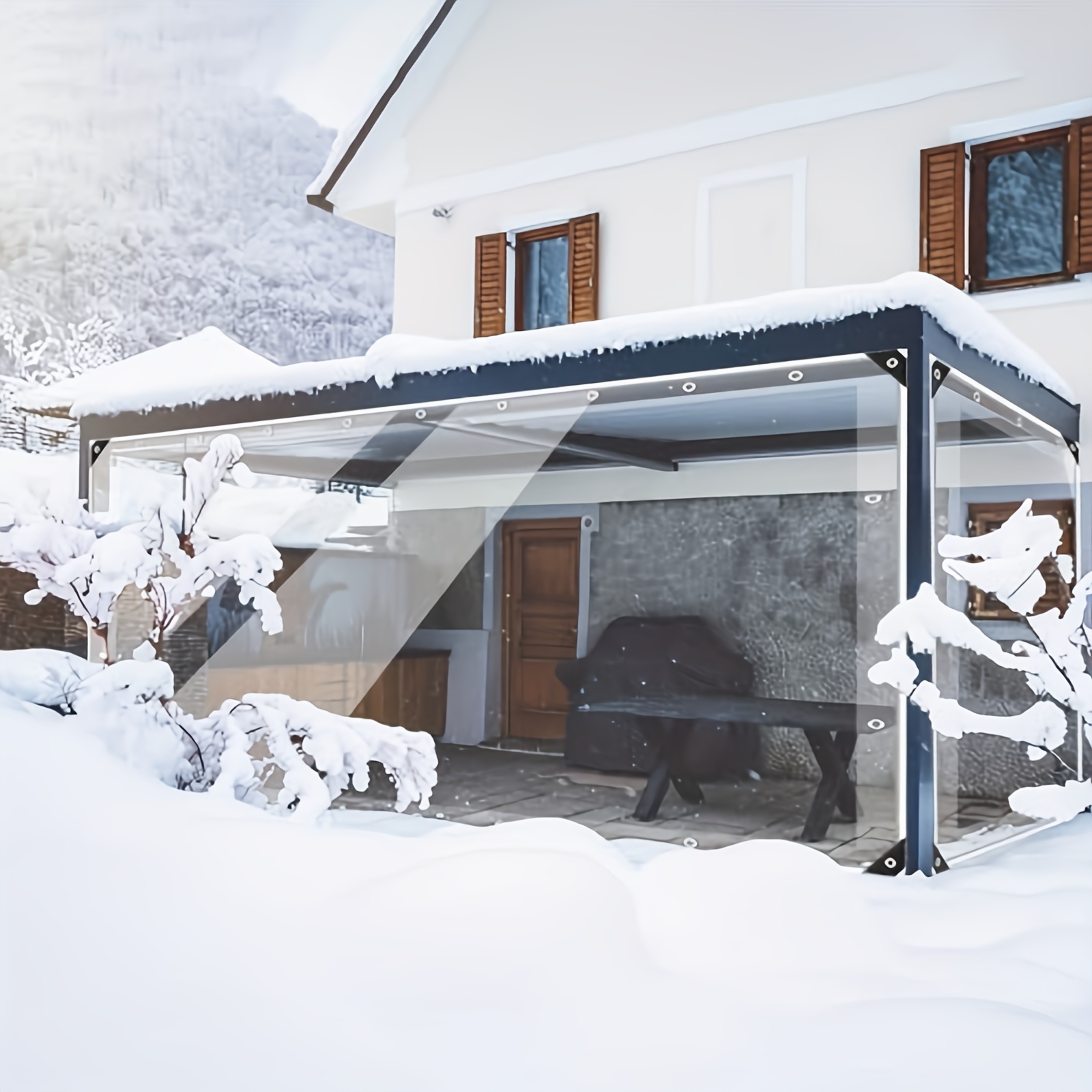 TEMU 20mil Clear Tarps Heavy Duty Waterproof, Plastic Clear Tarp With Grommets For Patio, Outdoor , , Winter Plants Greenhouse, Pvc Vinyl Transparent