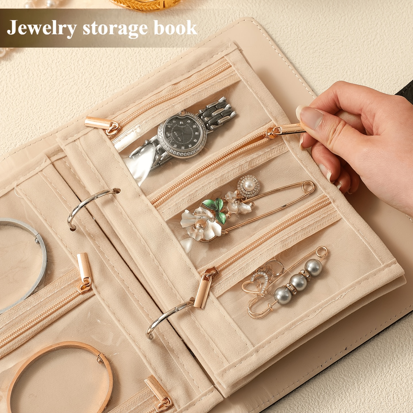 jewelry organizer book portable earring necklace ring storage album anti   travel jewelry binder with pockets travel jewelry organizer gift for women girls mom gift used for jewelry storage photo albums cards and postcards Product details 6