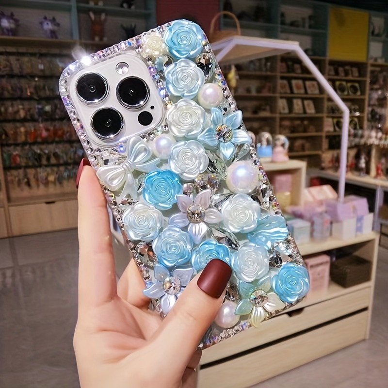Fashionable And Luxurious Colored Resin Flower Rhinestone Pearl Phone Case Suitable for iPhone 15 Promax Anti Drop Phone Case
