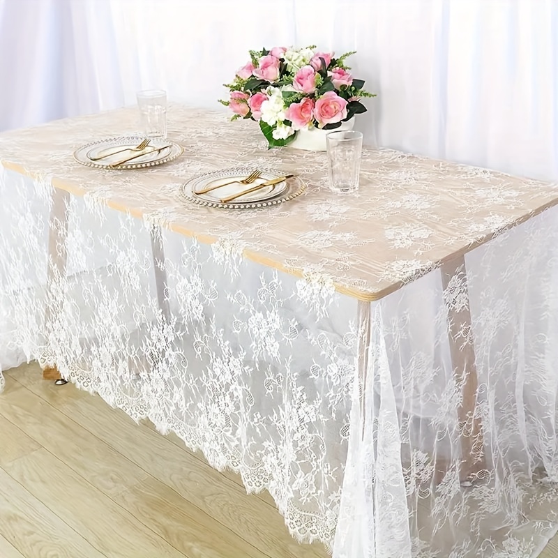

1pcs 60*120 In Plain White Romantic Rectangular Lace Tablecloths - Delicate Lace, Vintage Style, Elegant Embroidery For Timeless Weddings, Festive Days, And Special Occasions