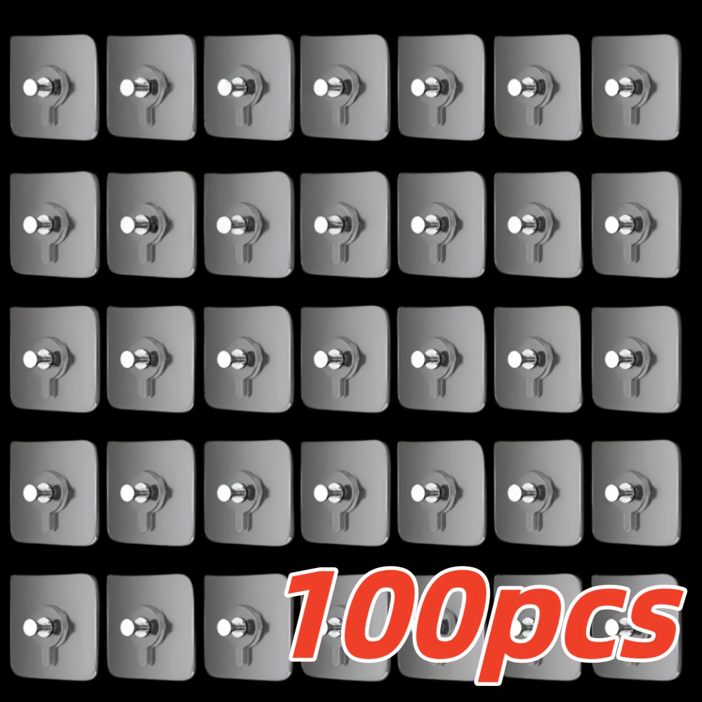 TEMU 100pcs Heavy-duty Self-adhesive Wall Hooks, No Nails Or Drilling Required, Load 5kg, Space-saving Storage Hooks, Peel-and-stick Picture Hooks,