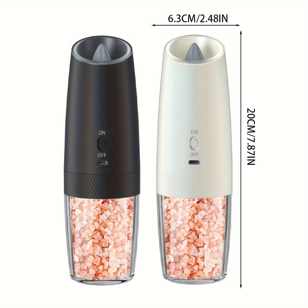   1pc 2pcs usb rechargeable electric pepper grinder gravity sensing led light transparent container adjustable coarseness built in lithium battery on off button details 9