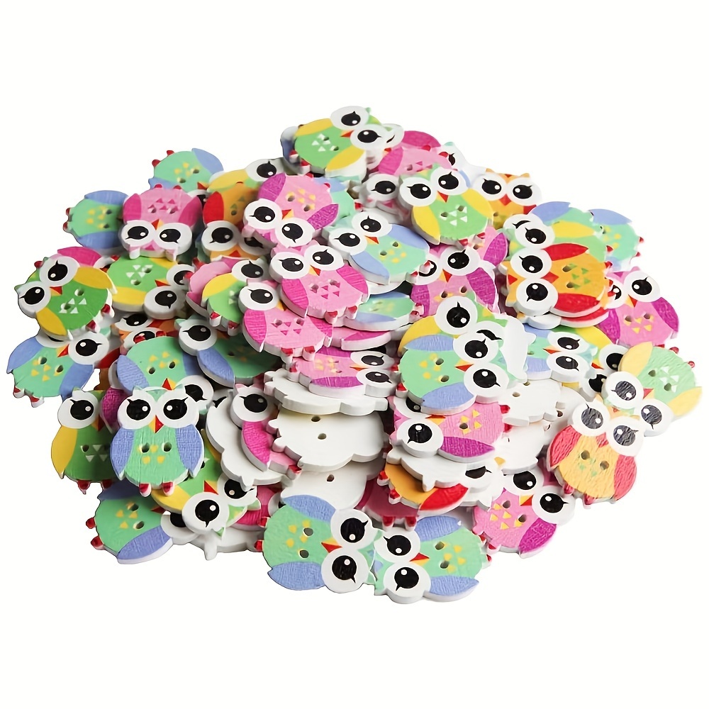 Image of 50pcs Vibrant Owl Wooden Buttons, 2-hole, Assorted Colors - Ideal For Diy Crafts, Sewing & Scrapbooking, 0.74" X " - Embellishments For