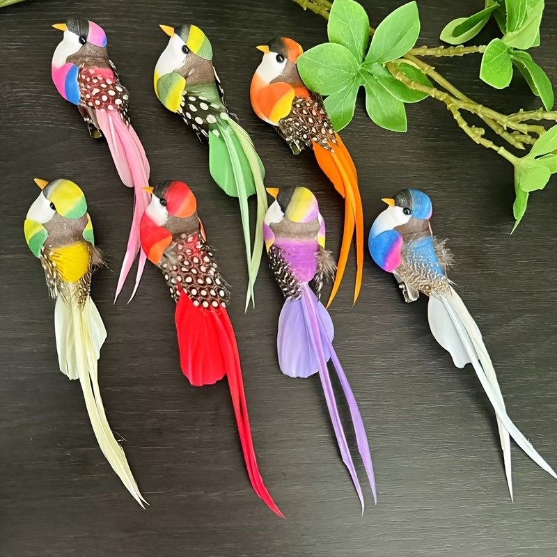 

7-pack Foam Bird Decorations With Realistic Feathers, Simulated Bird Ornaments For Christmas, Halloween, Easter, Thanksgiving - Outdoor Holiday Decor