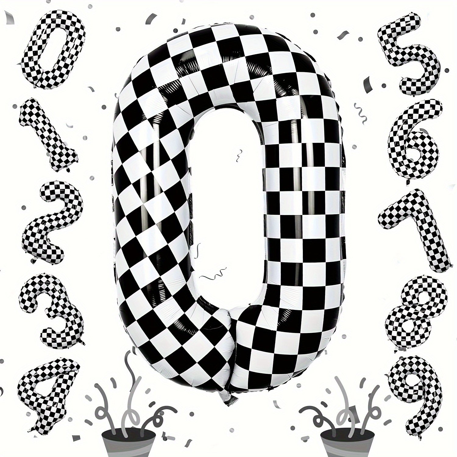 

1pc 40 Inch Black And White Checkered Number Foil Balloon, Black And White Number Balloon, Black And White Checkered Racing Theme Birthday Party Decoration, Party Decoration Eid Al-adha Mubarak