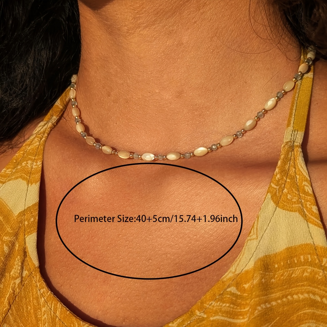 Women's Handmade Aquamarine Rice-Shaped Beaded Necklace