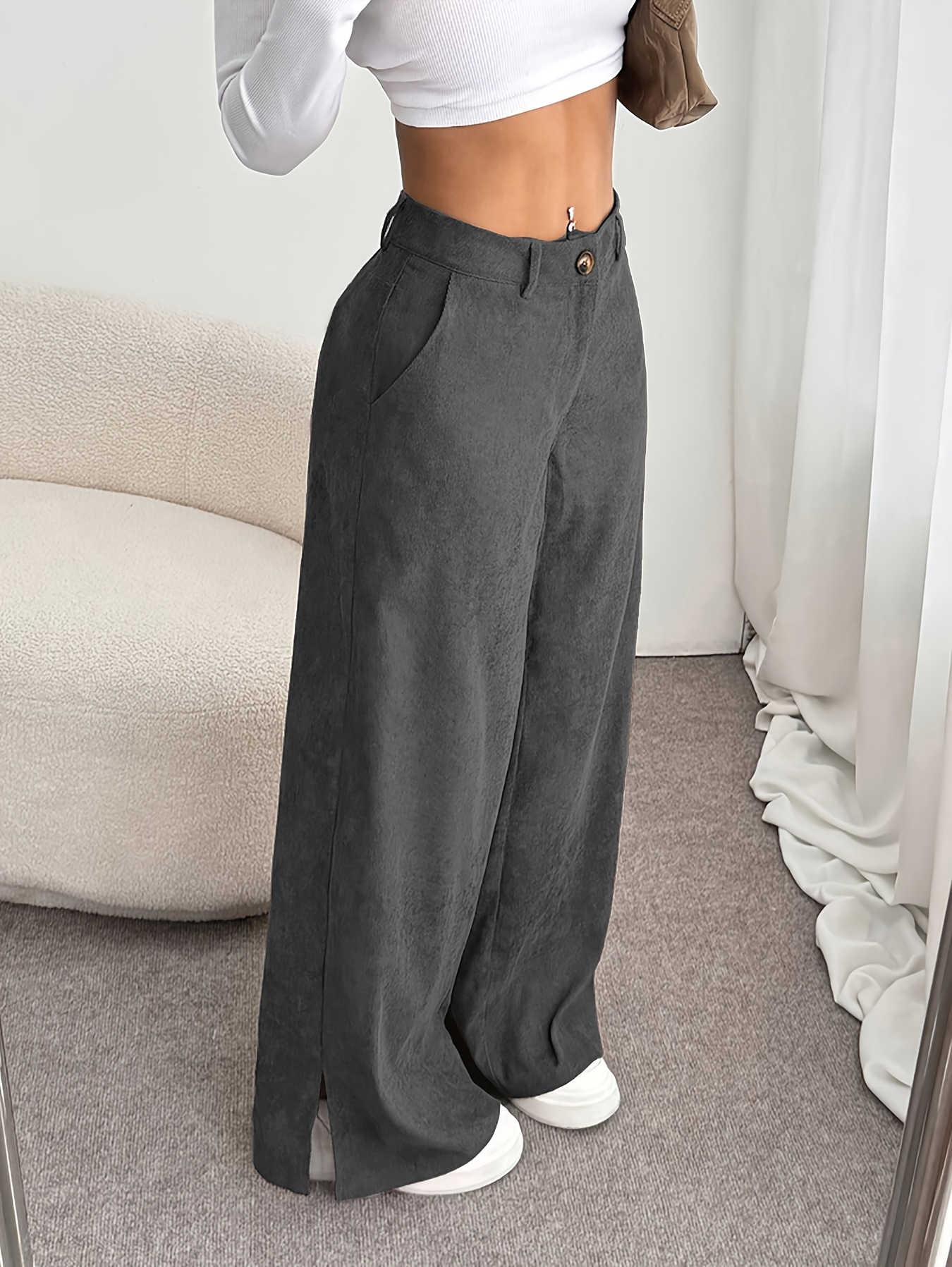 womens elegant straight leg pants   formal casual trousers high waist design   comfortable fabric stylish   machine washable ideal for travel commuting and office wear Product details 4