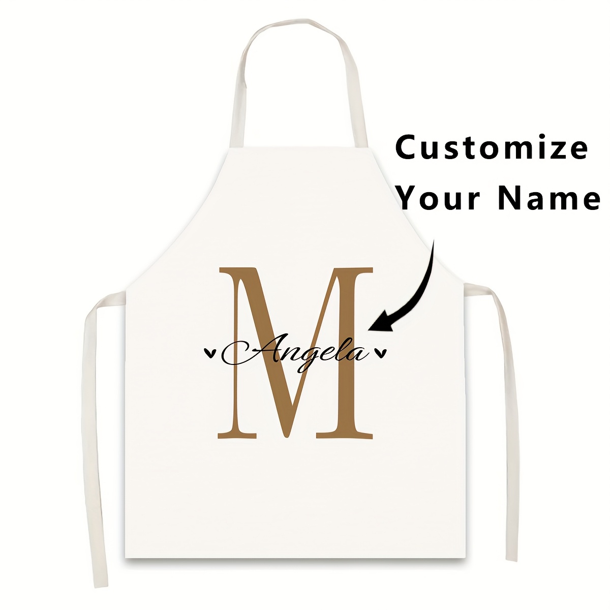 TEMU 1pc Creative 26-letter Diy Name White Apron, Polyester Material Painting Handmade Cooking Baking Gardening Apron, Waitress Apron, Kitchen Dining