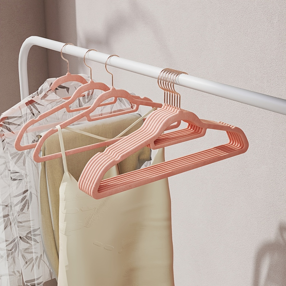 Image of Velvet Clothes Hangers, Set Of 30, Hangers, Non-slip, Small Rod For Ties, Hook, Space-, 43.5cm, Rose Golden-coral Pink