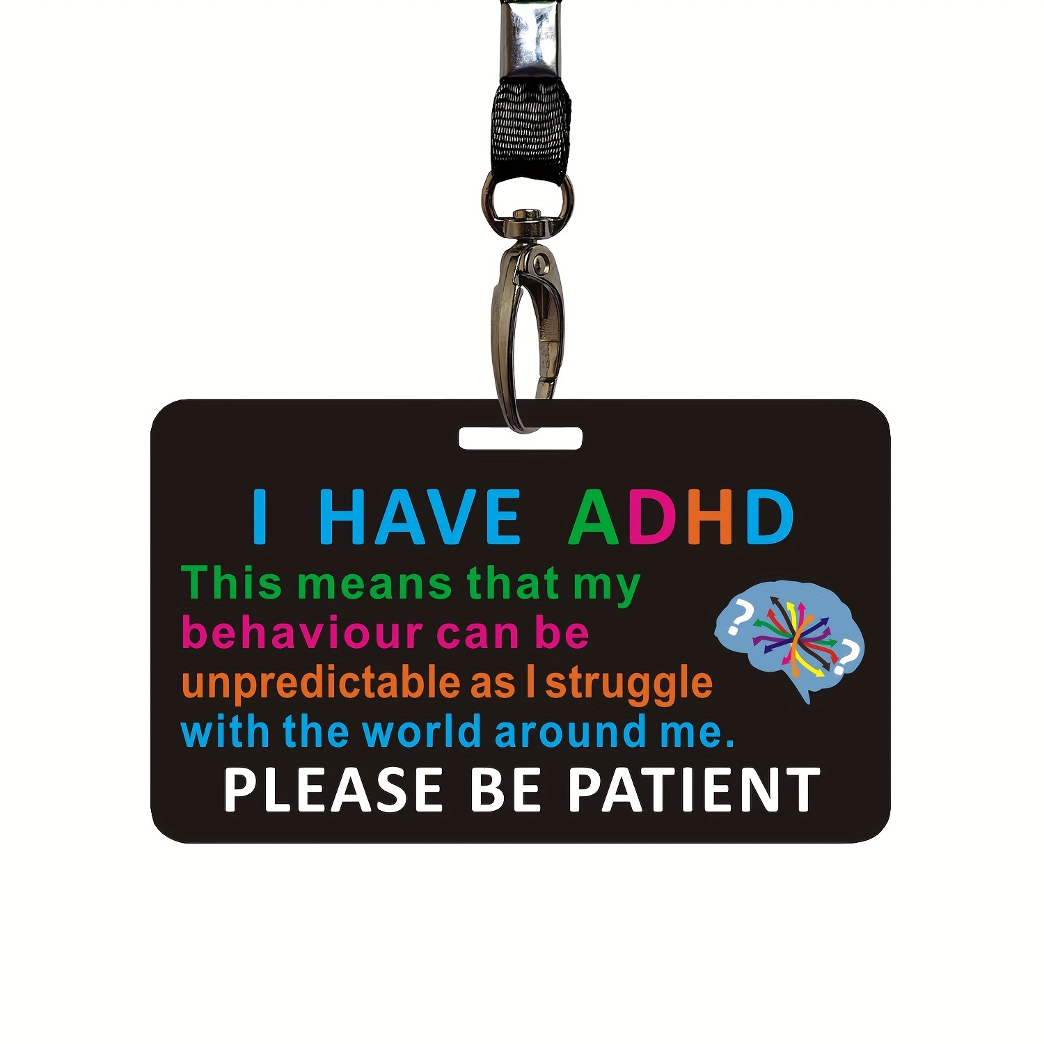 

1pcs Card With Lanyard, Durable Pvc Identification Badge, English Message For Patience And Understanding, Travel Accessory For Adhd Individuals