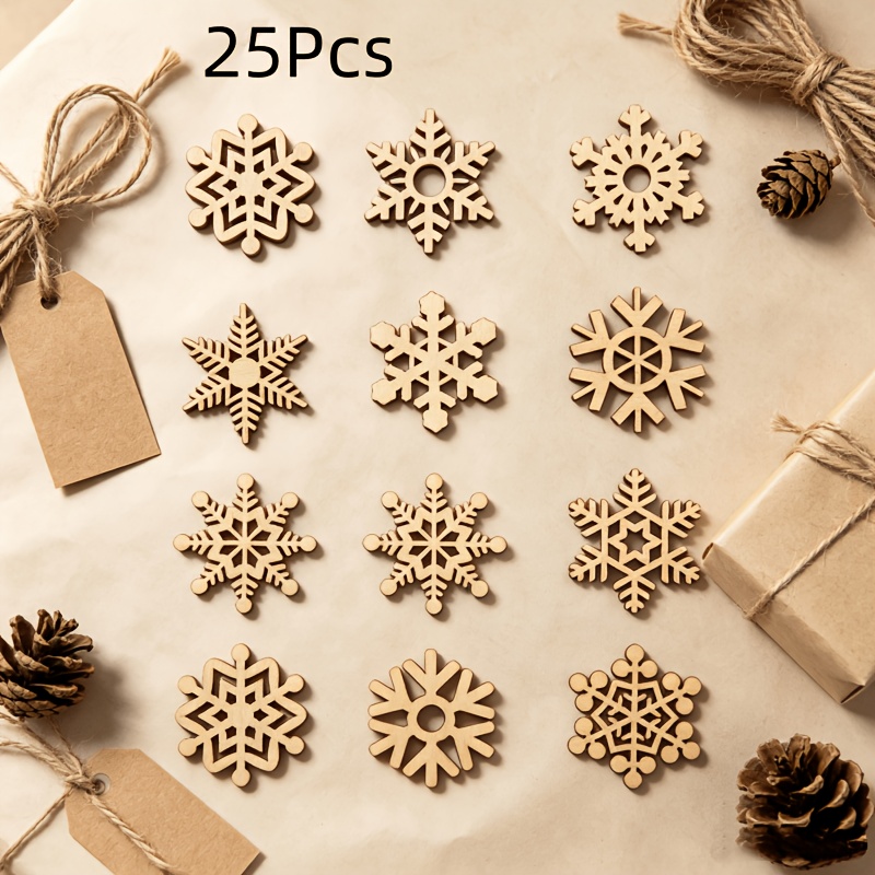 TEMU 25pcs, Hollowed-out Wood Pieces In Of Snowflakes, Diy Home Holiday Decorations That Have Not Painted, Suitable For Christmas, Halloween And