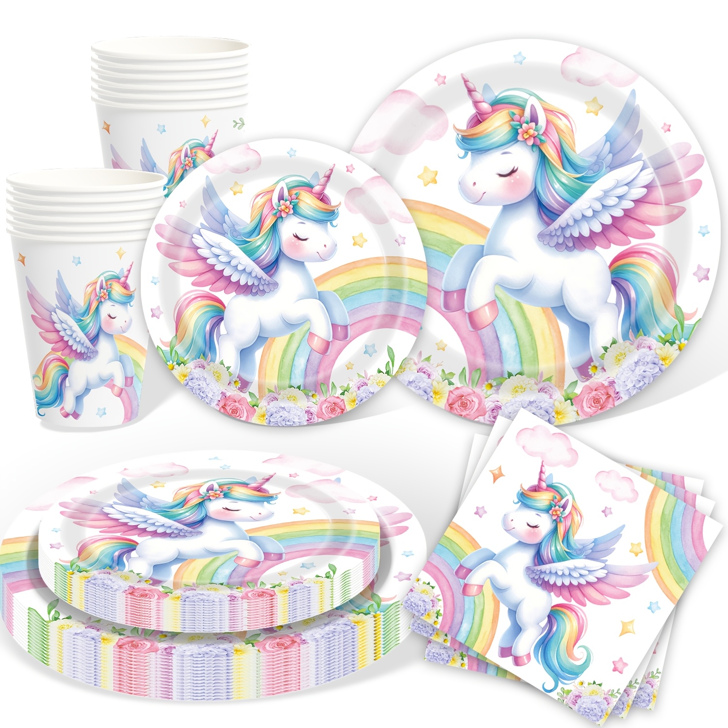 Image of Unicorn Birthday Tableware Unicorn Decorations Birthday Party Paper Plates Napkins And Cups Unicorn Party Supplies Tableware Set Horned Horse Theme Decoration For Birthday Party