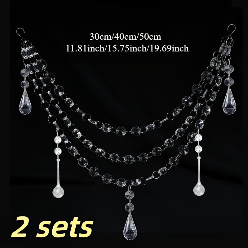 TEMU Plat 2D, 2 Ensembles d'Ornements Suspendus Élégants en Cristal de Goutte de Glace-guisée - Chaînes à Perles en Acrylique à 3 Niveaux avec Perles