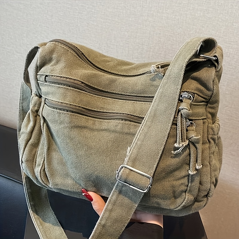 TEMU [women's Shoulder Bag] Heavy-duty Washed Large-capacity Crossbody Bag With Wear-resistant And Wrinkle-resistant Texture! The Multi-layered