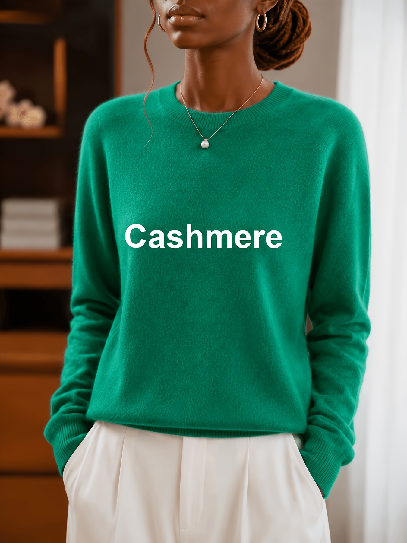 womens round neck long sleeve sweater cashmere sweater women and loose basic pullover suitable for casual wear   layering and autumn winter outfits   in multiple colors