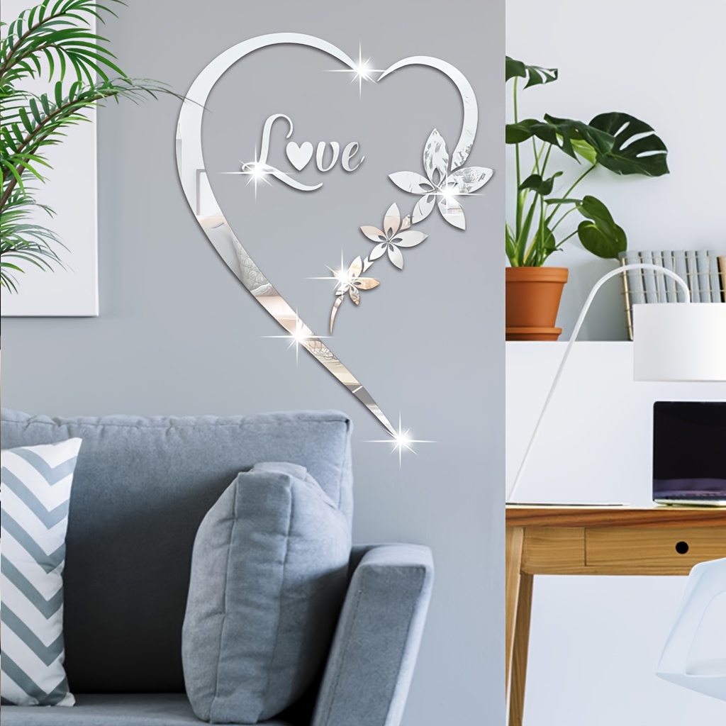 Image of 1 Set Flower Acrylic Mirror Wall Stickers, Easy To Stick & Remove, Home Decor Wall Decals For Bedroom Living Room Wedding Decor, Multi-occasion Use