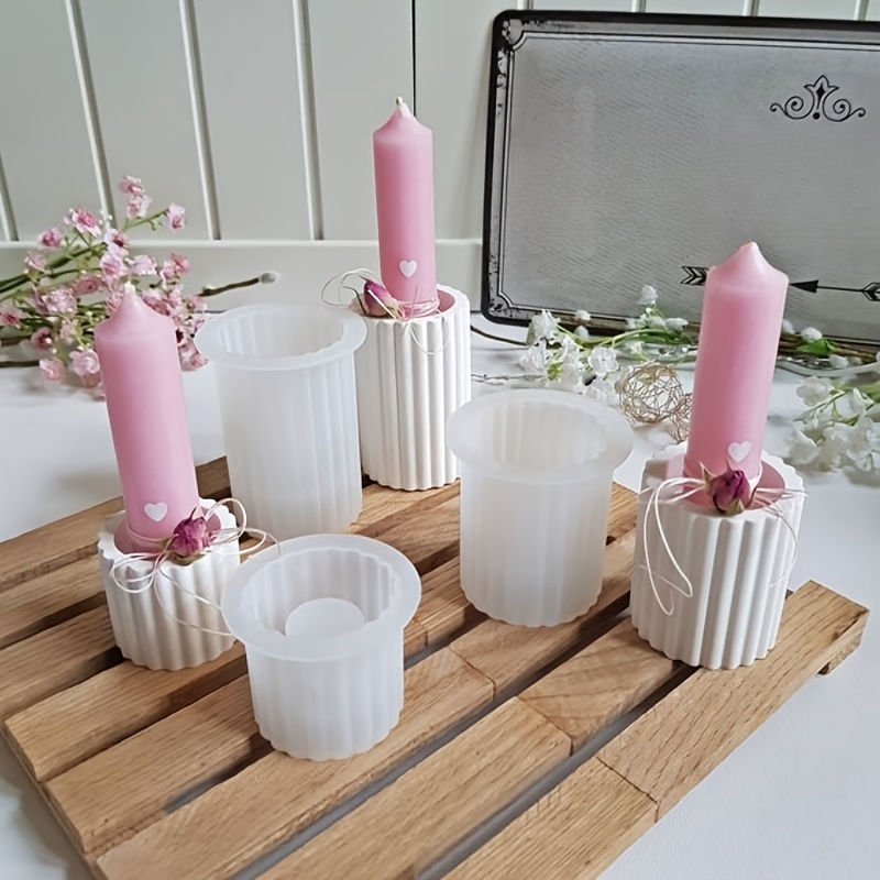 

3pcs Dnejiu Silicone Candlestick Mold Set - S/m/l Striped Cylindrical Shape For Resin, Plaster, Concrete Cement Crafts - Handmade Candle Holder Container Mold For Home Decor Making Supplies