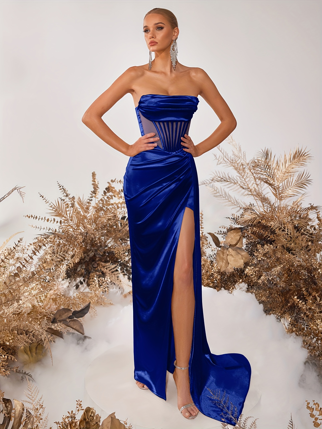audrey hepburn style bridesmaid dresses Rosalia Bandeau Large Floral Maxi Dress With Neck Scarf – kalisa