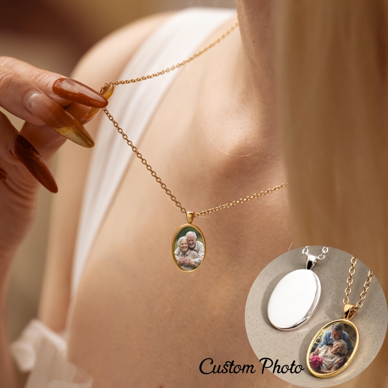 Personalized Custom Round Tag Photo Pendant Necklace