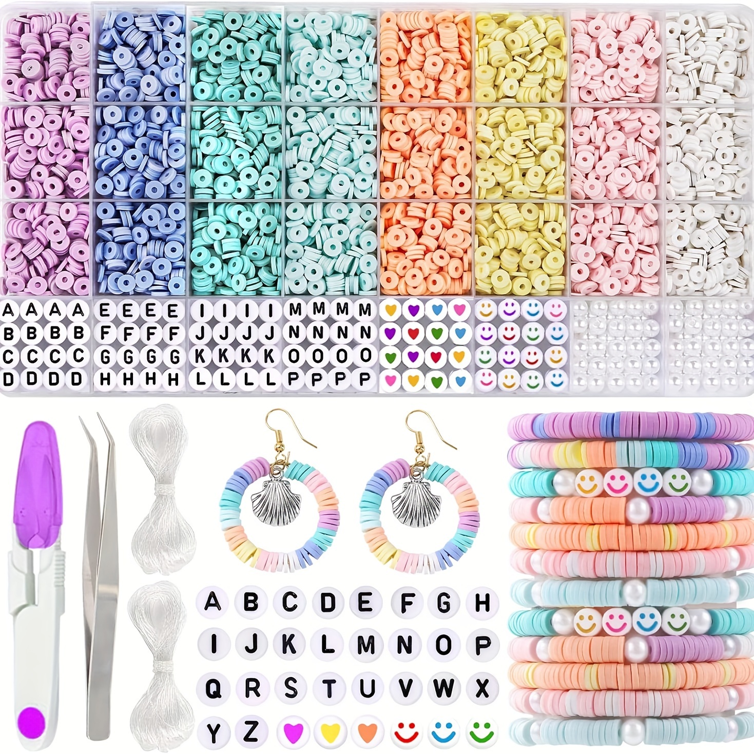 TEMU 5700pcs Macaron Clay Beads Kit, Polymer Flat Beads With Alphabet Letters, Making Set For , Fashion Craft Gift For Girls And Adults