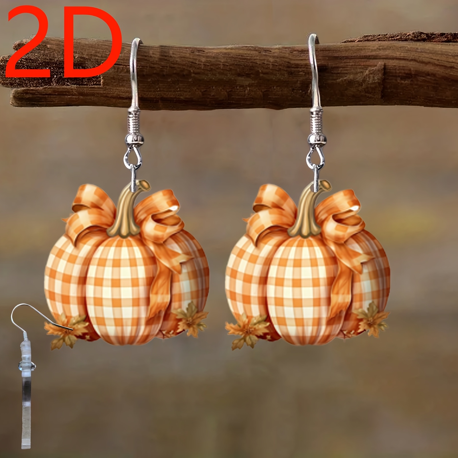 2D Halloween Pumpkin Design Dangle Earrings, Gift Box