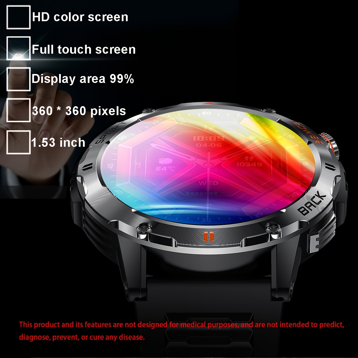 COIUSOR Men'S Smart Watch 3.89cm TFT Display,, Voice Call, LED Flashlight, Wireless 5.3, Magnetic Charging, 400mAh Rechargeable Battery, Multiple Sports Modes, One-Click Sync for iPhone & Android