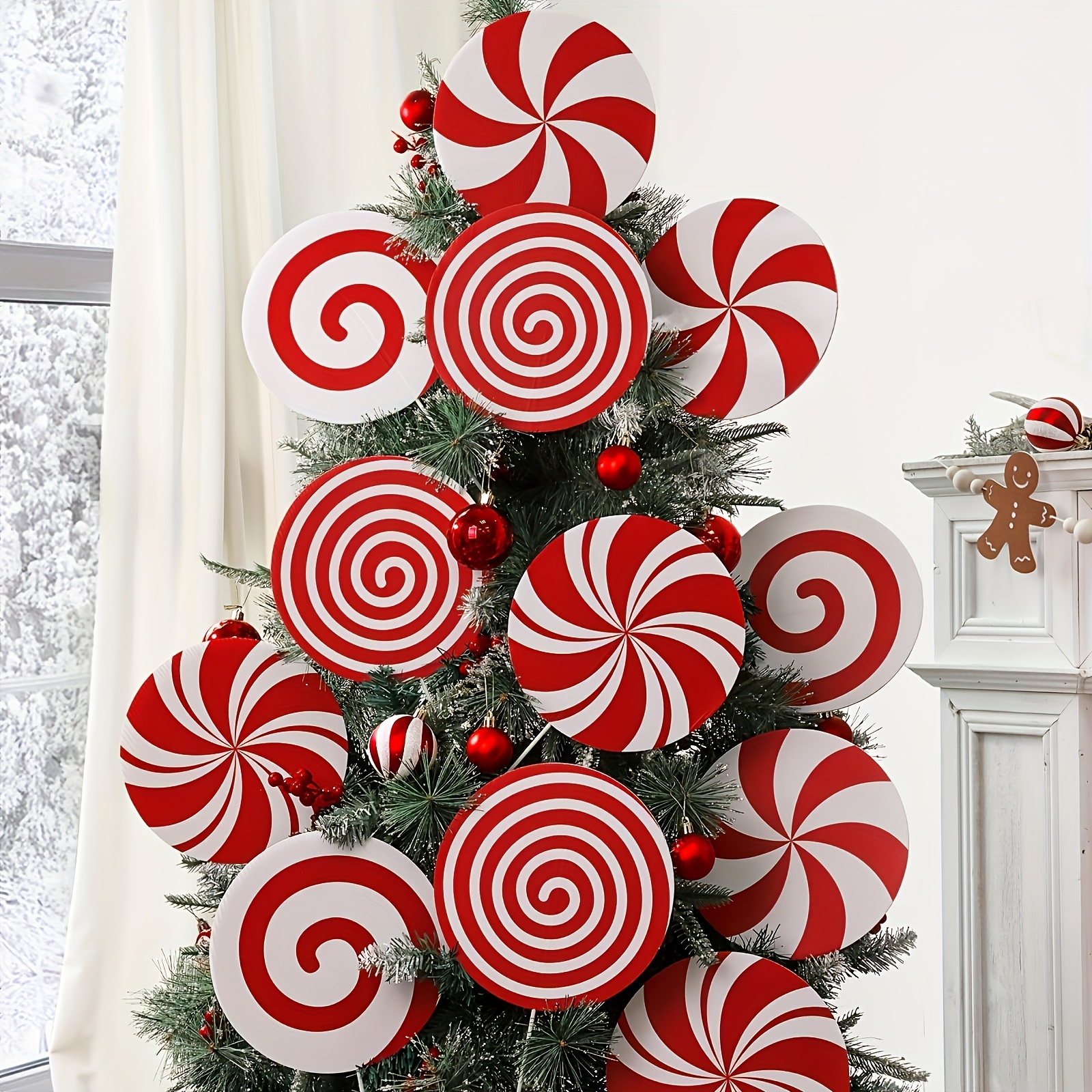 

12pcs Christmas Tree Ornaments - Large Peppermint Lollipop Designs, Holiday Decorating In Home, Office, Or Party, Christmas Decor